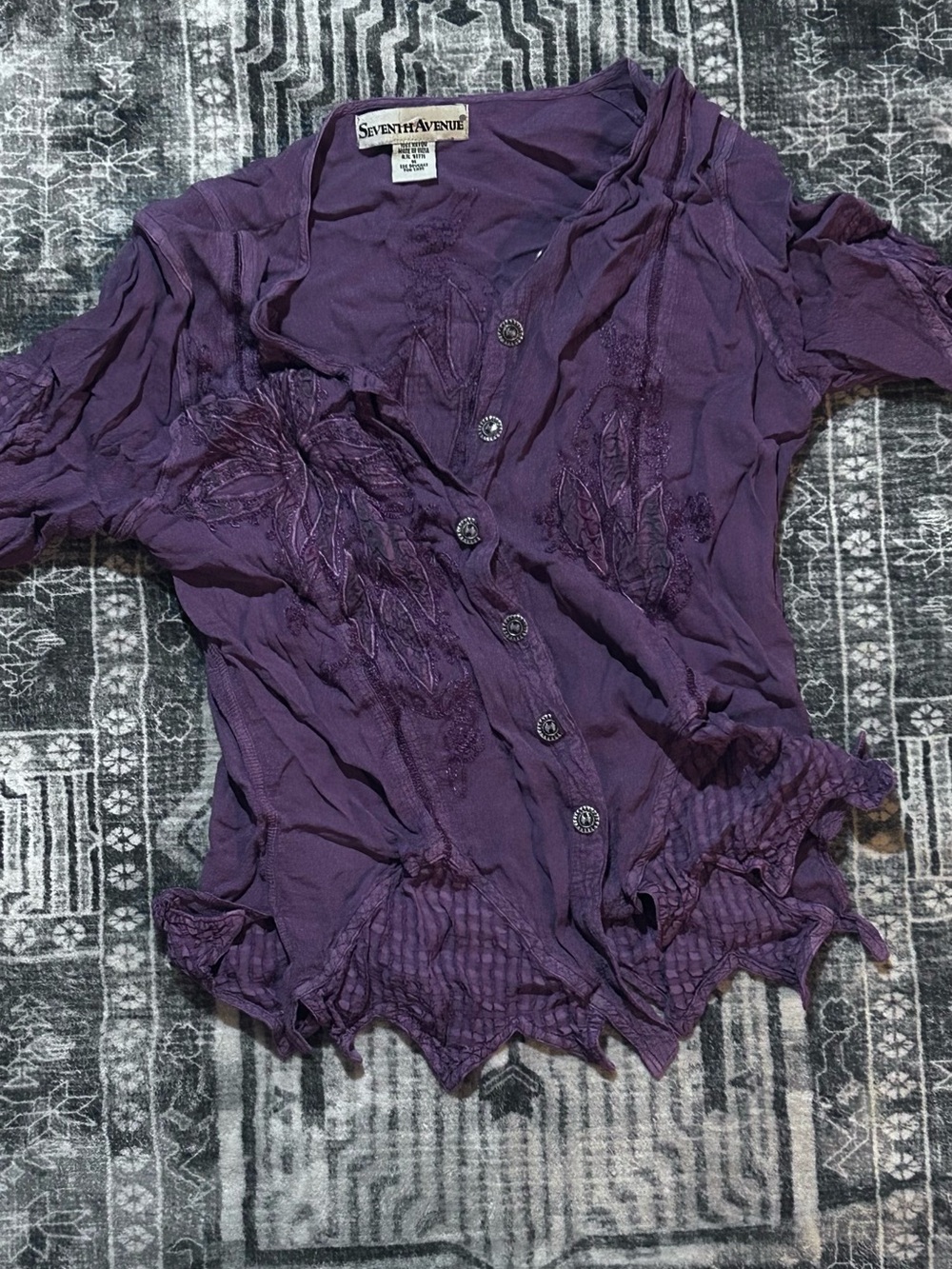 Seventh Avenue Purple Embroidered Button-Down Women's Shirt
